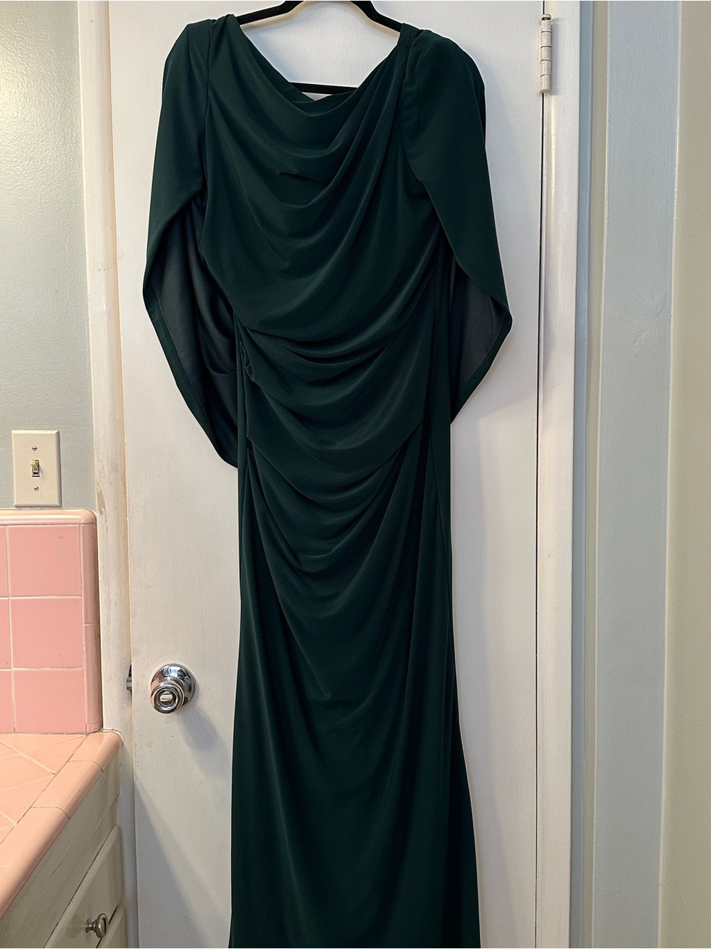 Betsy & Adam Emerald Green Draped Maxi Gown